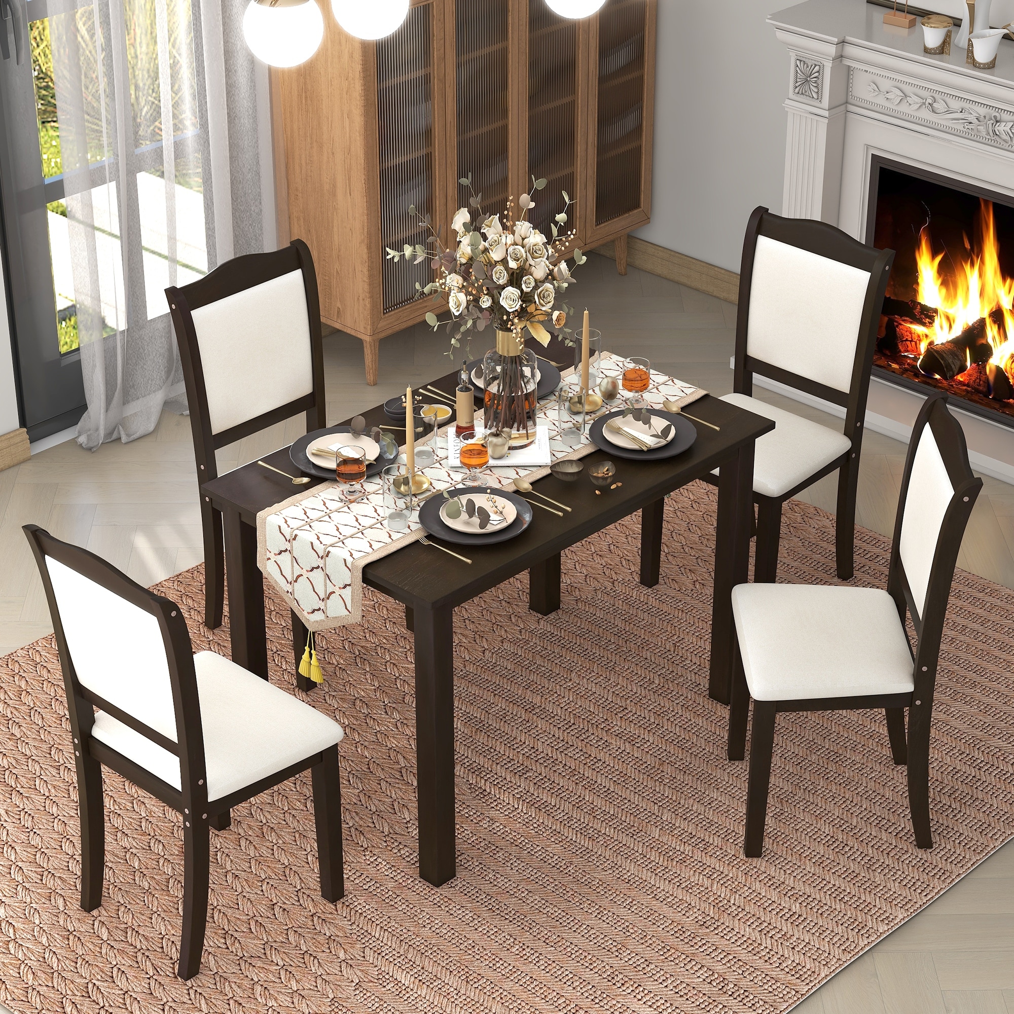 Interwood Dining Wood Dining Table With Upholstered Chairs