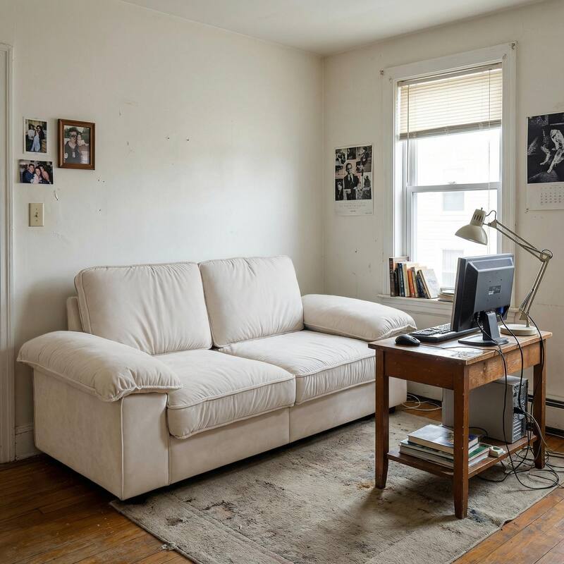 Roomfitters Modern Overstuffed Upholstered Sofa with Hidden Storage and Padded Arms, Comfy Loveseat for Small Space