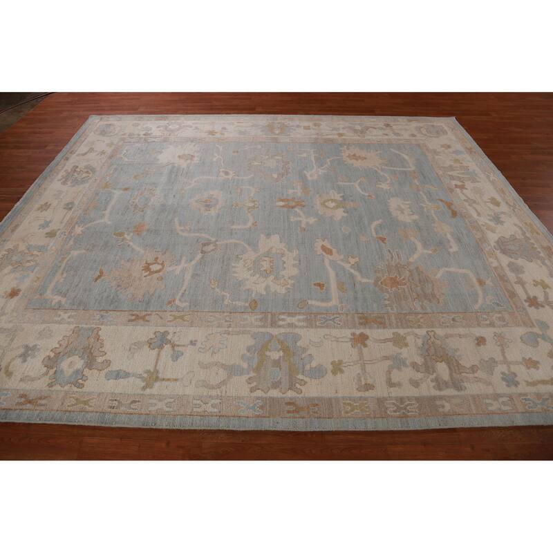 Hand Knotted Oriental 100% Wool Carpet Transitional All-Over Navy Blue & Blues Oushak Area Rug - 9' 11'' X 8' 4''