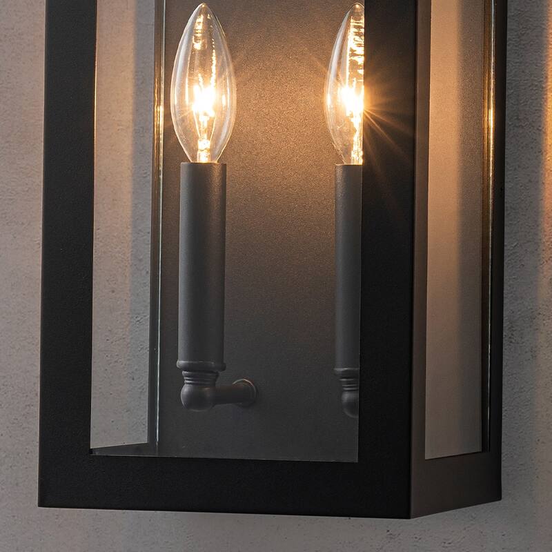 CraftHome Unique/Statement Dusk to Dawn Outdoor Wall Light with Clear Glass Farmhouse Black Exterior Wall Sconce