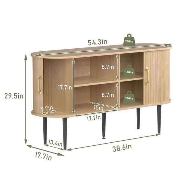 dimension image slide 1 of 2, VEIKOUS Buffet Cabinet with Anti-Tipping Design, Sturdy MDF Storage Sideboard with Curved Profile, Ample Space & Sliding Doors