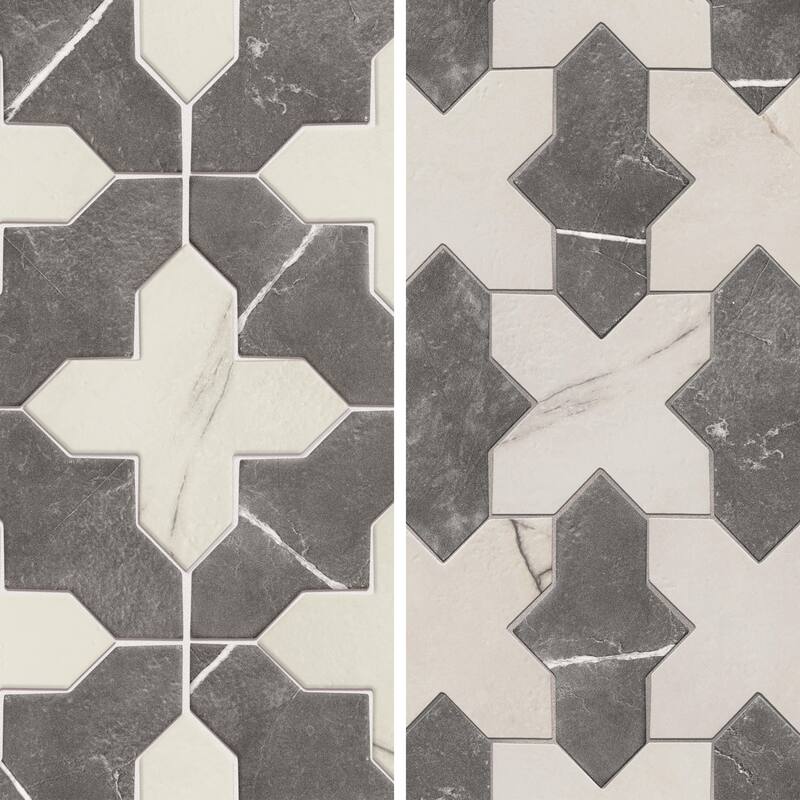 Merola Tile Istanbul Squire Shield Night with Day Cross 6" x 8-3/8" Porcelain Floor and Wall Tile - Case (48 Tiles)