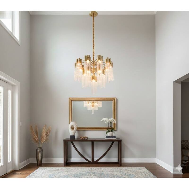 16-Light 3 Tier Gold Frame Chandelier With Glass Accents