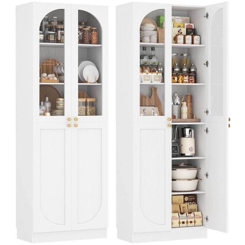 80" Tall Kitchen Pantry Storage Cabinet with 4 Doors & Adjustable Shelves, Freestanding 6-Tiers Buffet Cabinets for Dining Room
