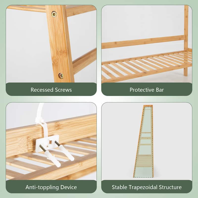 3Tier Bamboo Clothing Rack Freestanding Clothes Organizer with Shelves