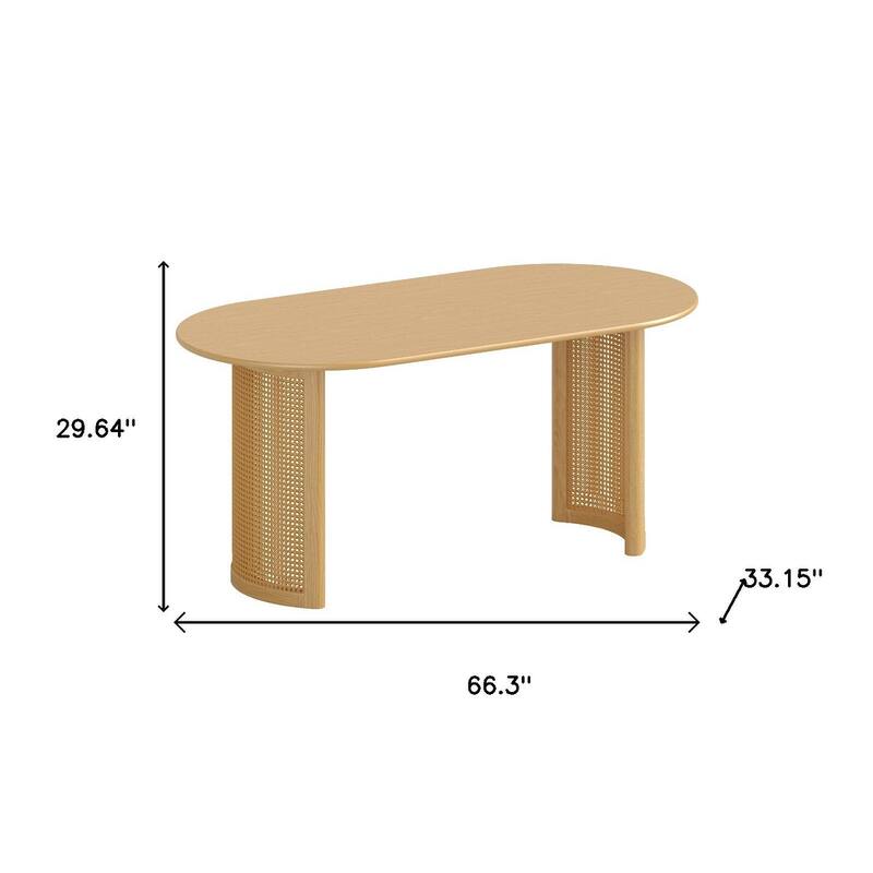 HomeRoots 66" Natural Solid Wood Double Pedestal Base Oval Dining Table - 66.30 in. x 29.64 in. x 33.15 in.