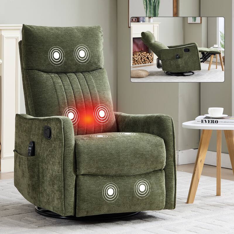 Fabric Recliner Chair with Massage Heat Rocker and 360 Degree Swivel