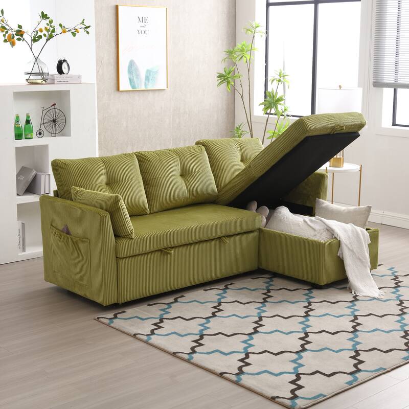 Green 81.1" L-Shaped 3-Seater Sofa with Reversible Chaise & Storage