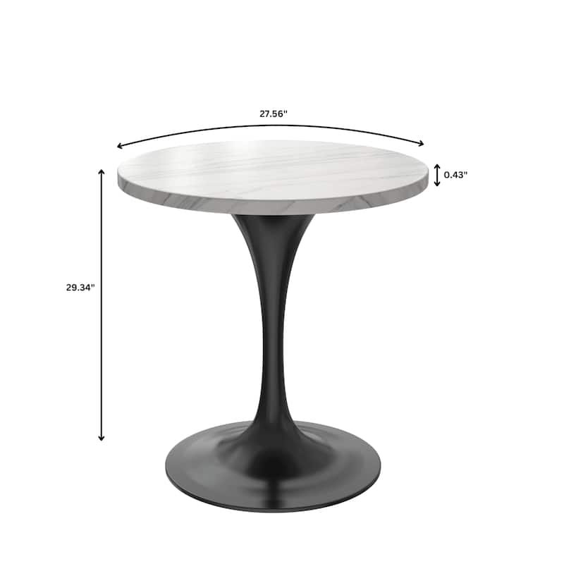 LeisureMod Verve 27" Round Dining Table with Sintered Stone TableTop and Black Steel Base for Kitchen & Dining Room - 27.56