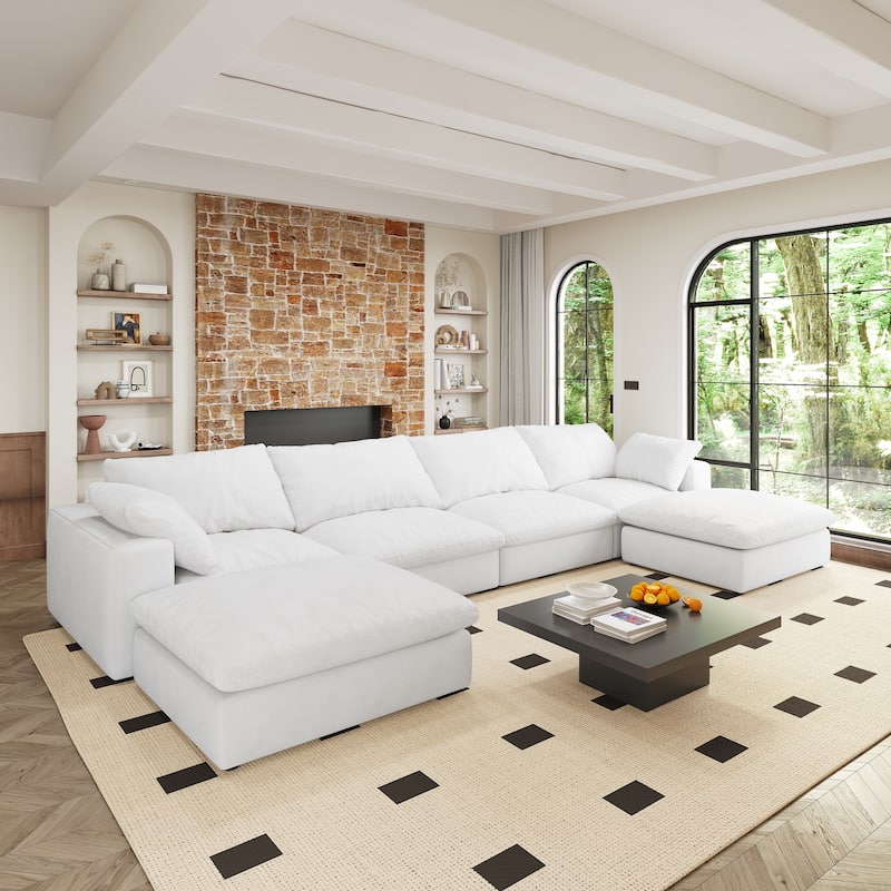 Large Size Modular Cloud Sofa Down Sofa Bed for Living Room - 4-Seat&2-Ottoman