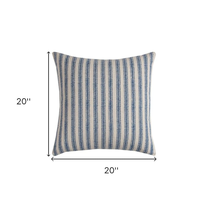 HomeRoots 20" Blue And Natural Ticking Stripe Cotton Throw Pillow
