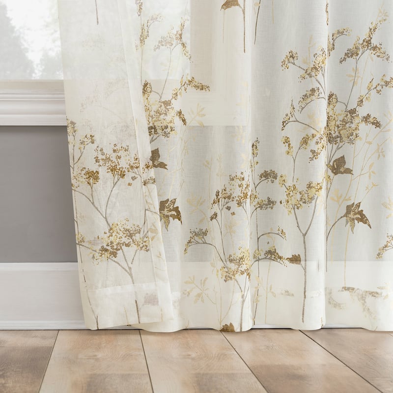 No. 918 Margot Botanical Print Sheer Rod Pocket 1-Piece Curtain Panel, Single Panel