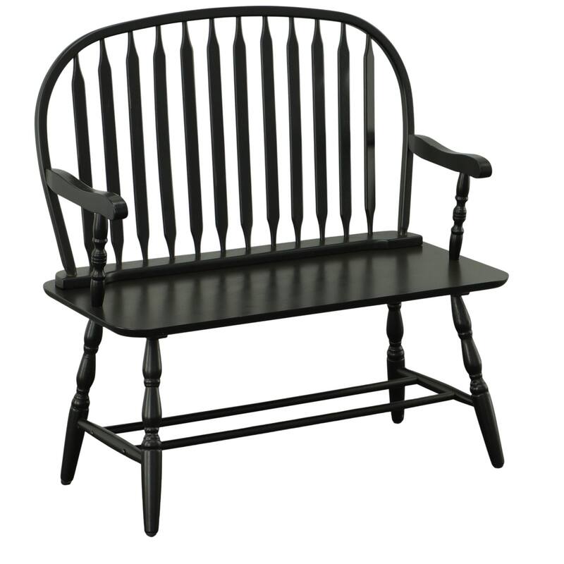 Windsor-Style Arched Back Wood Bench - 44" - Antique Black