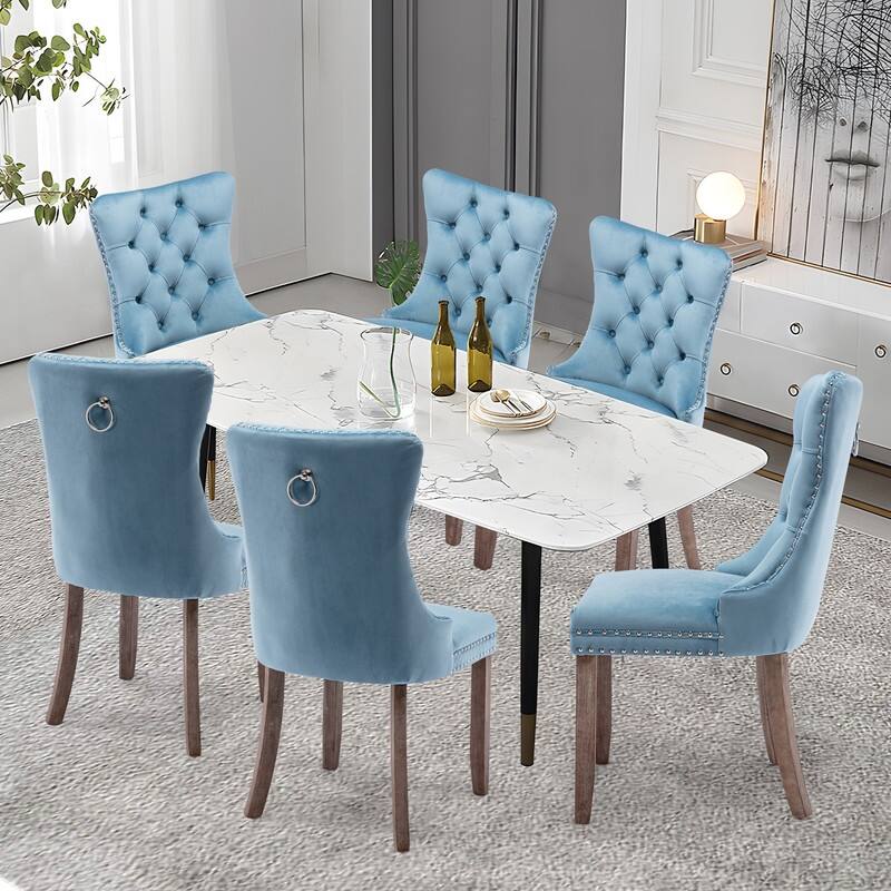 Solid Wood Velvet Upholstered Dining Chair Set of 2