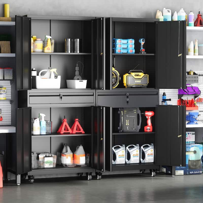Steel Garage Storage Cabinet Rolling Tool Storage Cabinet with Adjustable Shelves - Black