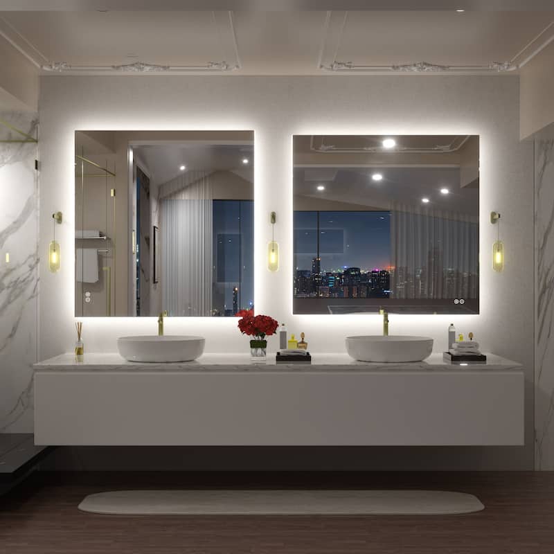 Frameless Anti-Fog 3 Colors Dimmable LED Backlit Wall Bathroom Vanity Mirror