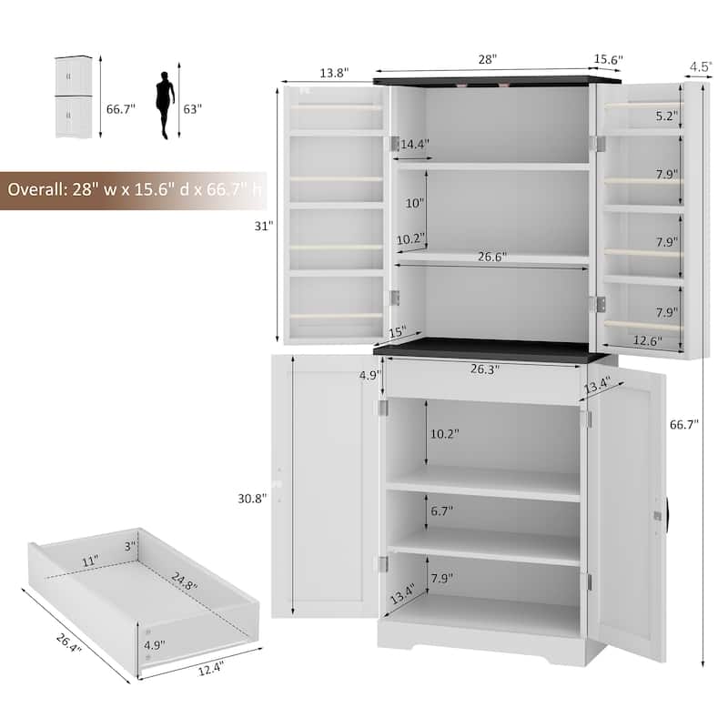 Kitchen Pantry Cabinet with Adjustable Shelves - Freestanding Storage Organizer