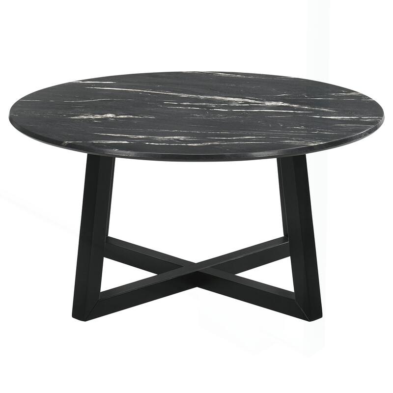 Chic Black Marble-like Round Coffee Table with Sturdy Construction for Stylish Living