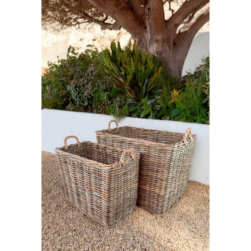 Rectangular Rattan Storage Basket with Handles - 29.5" - Set of 2