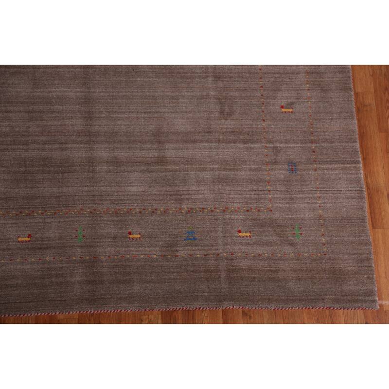 Hand Knotted Oriental 100% Wool Carpet Tribal Animal Pictorial Brown Gabbeh Area Rug - 9' 9'' X 8' 0''