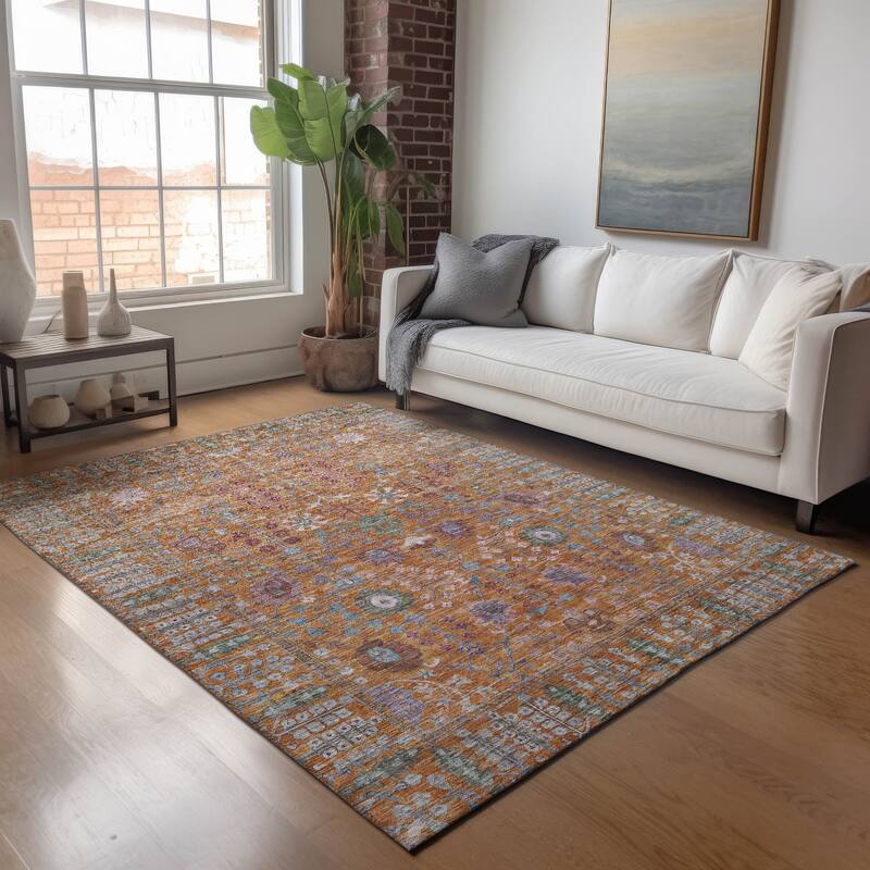 Machine Washable Indoor/ Outdoor Traditional Classic Chantille Rug