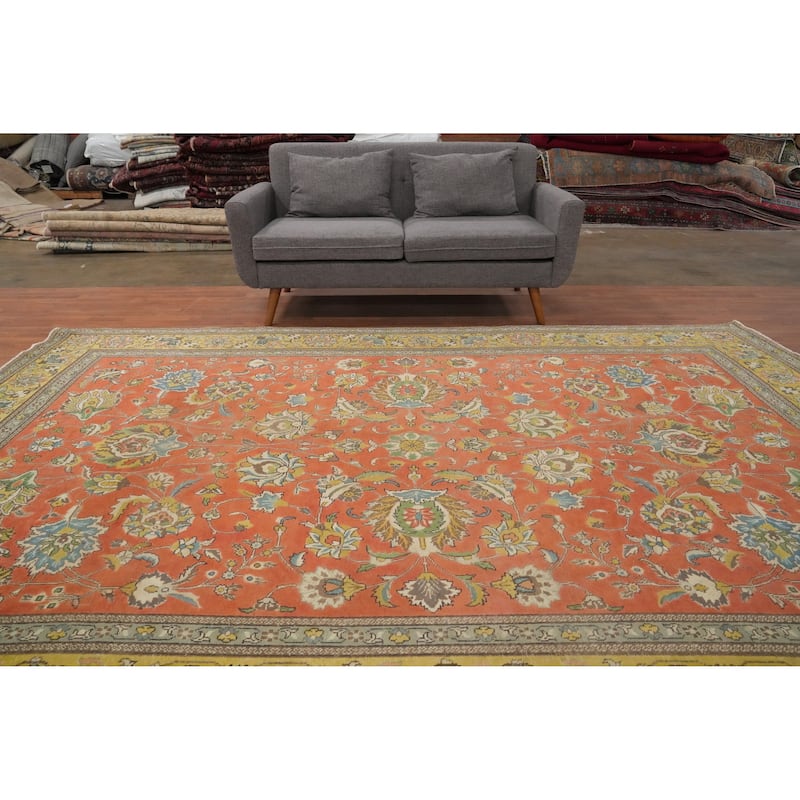 Hand Knotted Oriental 100% Wool Carpet Traditional All-Over Oranges & Rust Tabriz Area Rug - 11' 3'' X 7' 7''