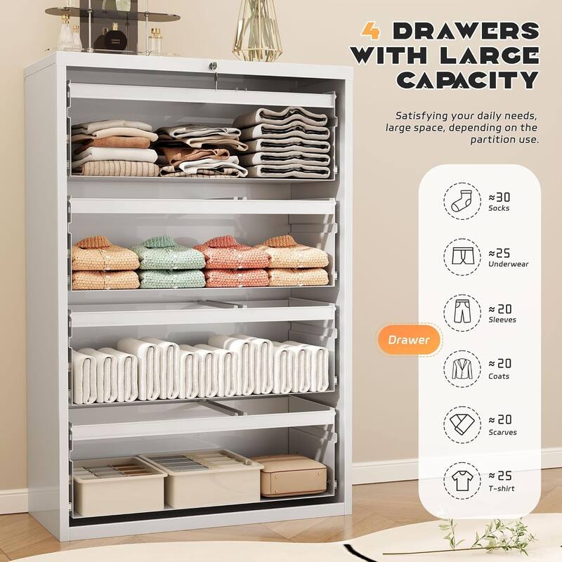 4 Drawer Metal Lateral Filing Cabinet with Lock