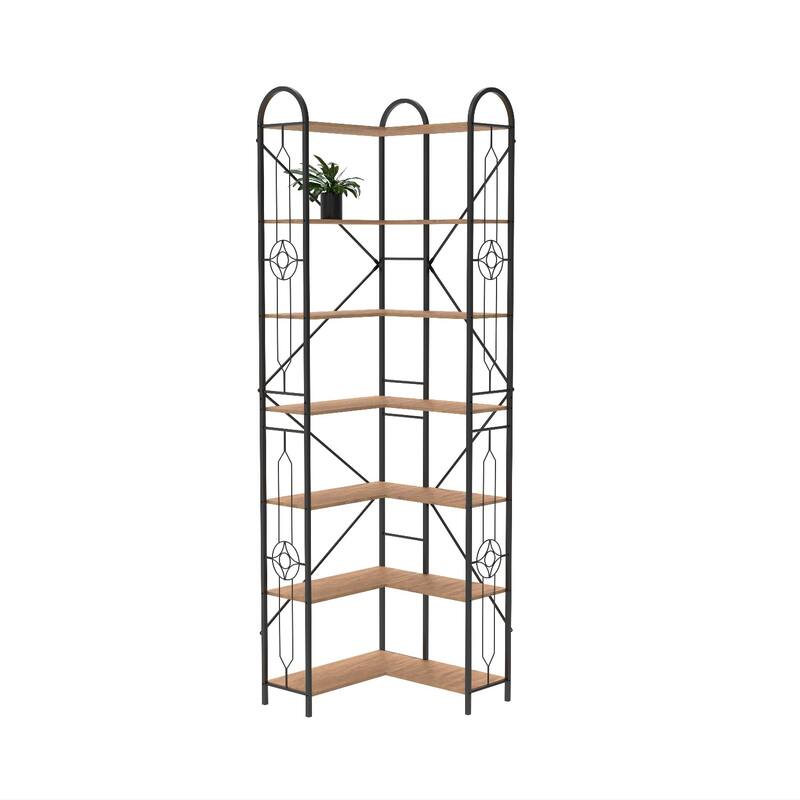 7 Shelf Bookcase, Modern High Bookcase, Thickened iron frame and thickened laminate composition - 25.04" W × 25.04" D × 86.02" H