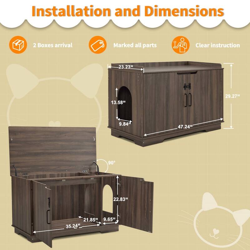 MCombo X-Large Cat Litter Box Furniture Hidden with Top Opening & Divider, Particle Board, CT37