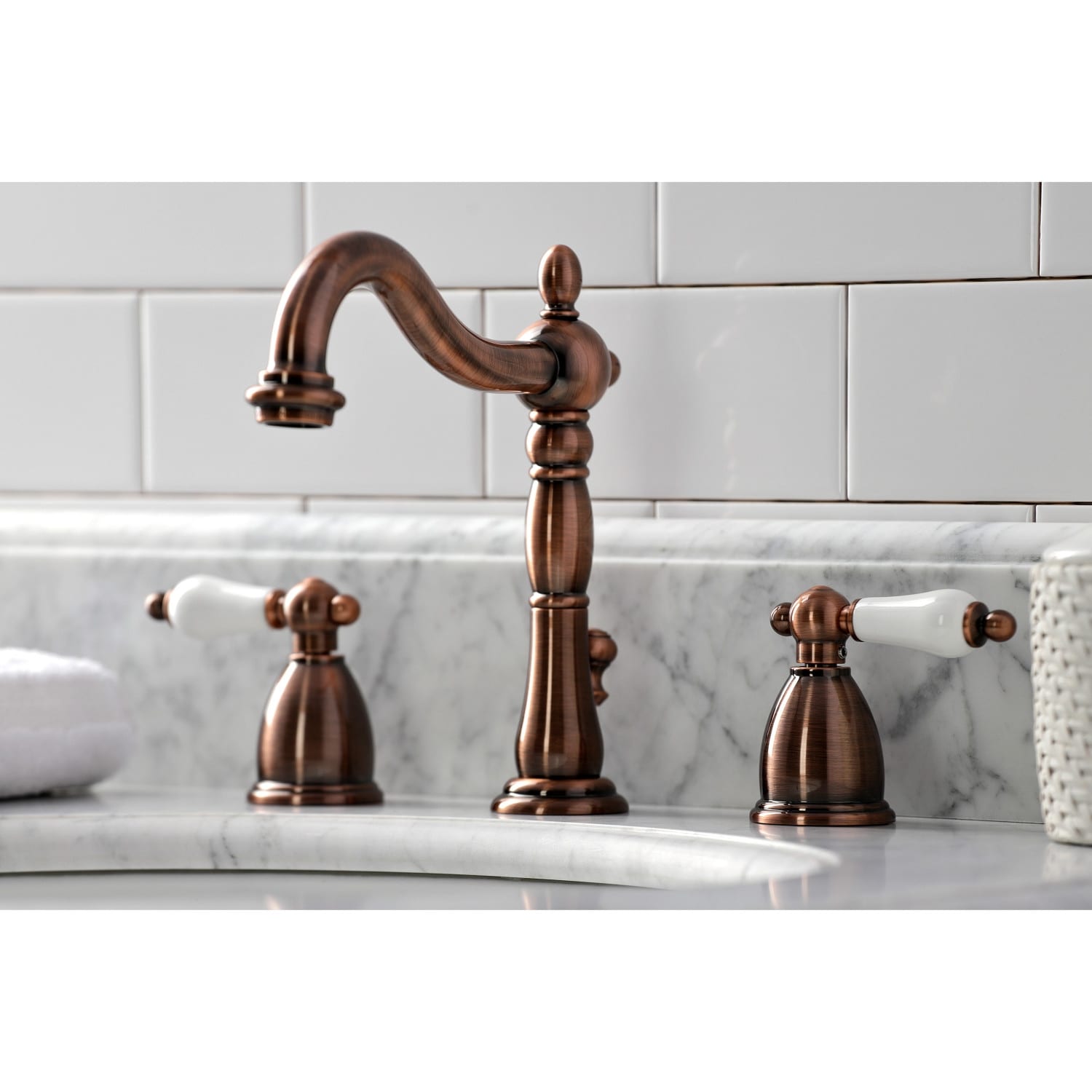 Kingston Brass Heritage 8 in. Widespread Bathroom Faucet in Antique Copper