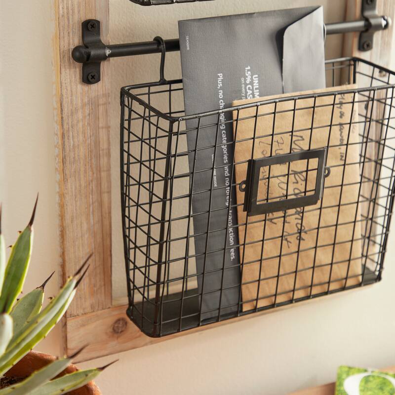 Black Metal Wire 3 or 2 Slot Magazine Rack Holder with Suspended Baskets and Label Slots