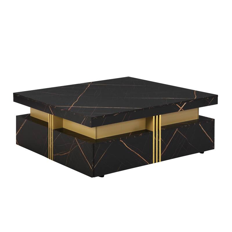Modern Black Square Storage Coffee Table With 4 Wood Drawers - Black