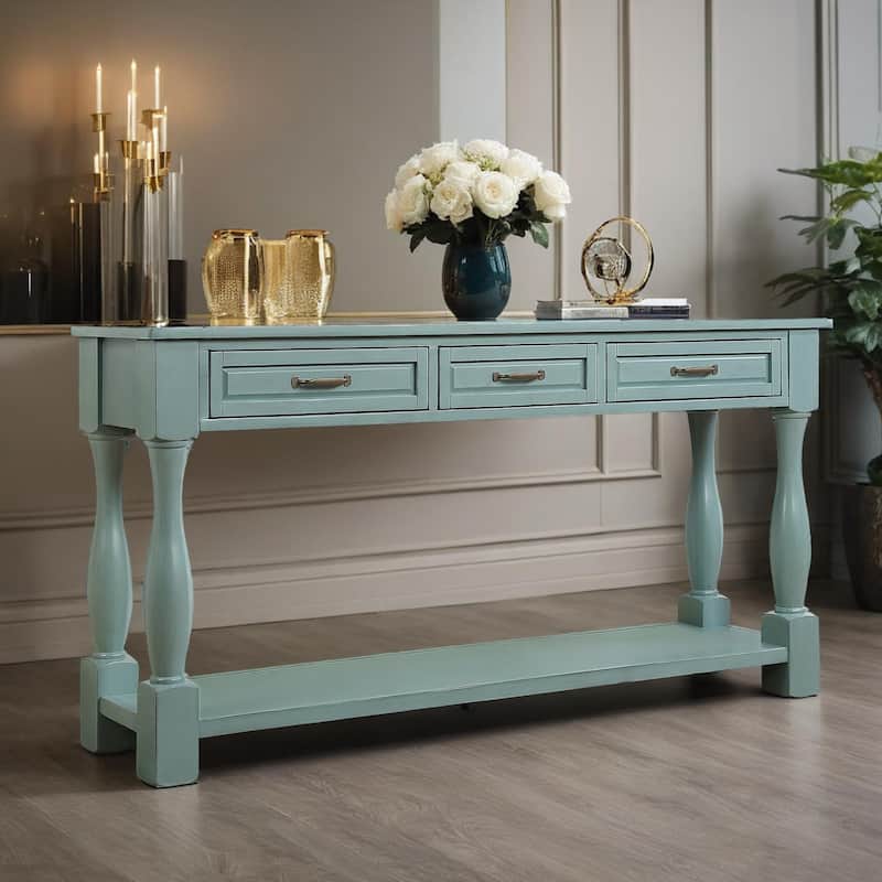 63inch Long Wood Console Table with 3 Drawers and 1 Bottom Shelf for Entryway Hallway Easy Assembly Extra-thick Sofa Table