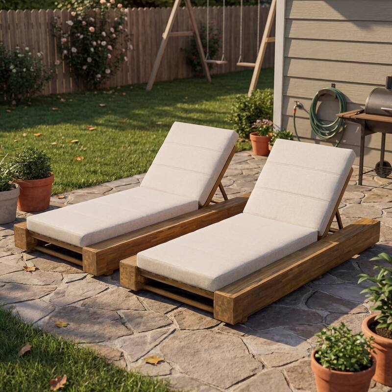 Christopher Knight Home - Amedea Outdoor Acacia Wood Chaise Lounge with Adjustable Backrest & Water-Resistant Cushion