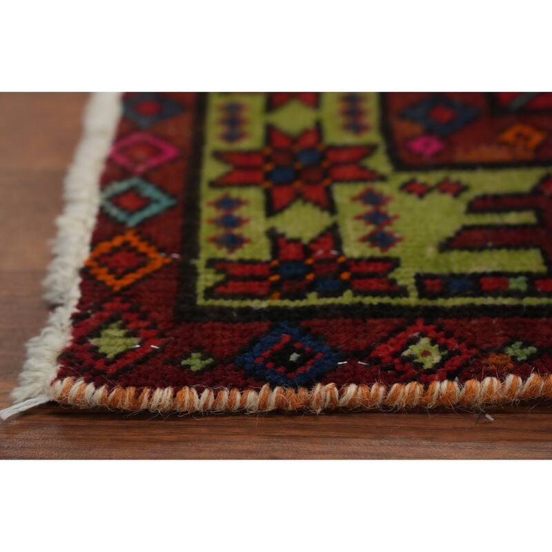 Hand Knotted Oriental 100% Wool Carpet Traditional Geometric Red Heriz Runner Rug - 11' 2'' X 3' 10''