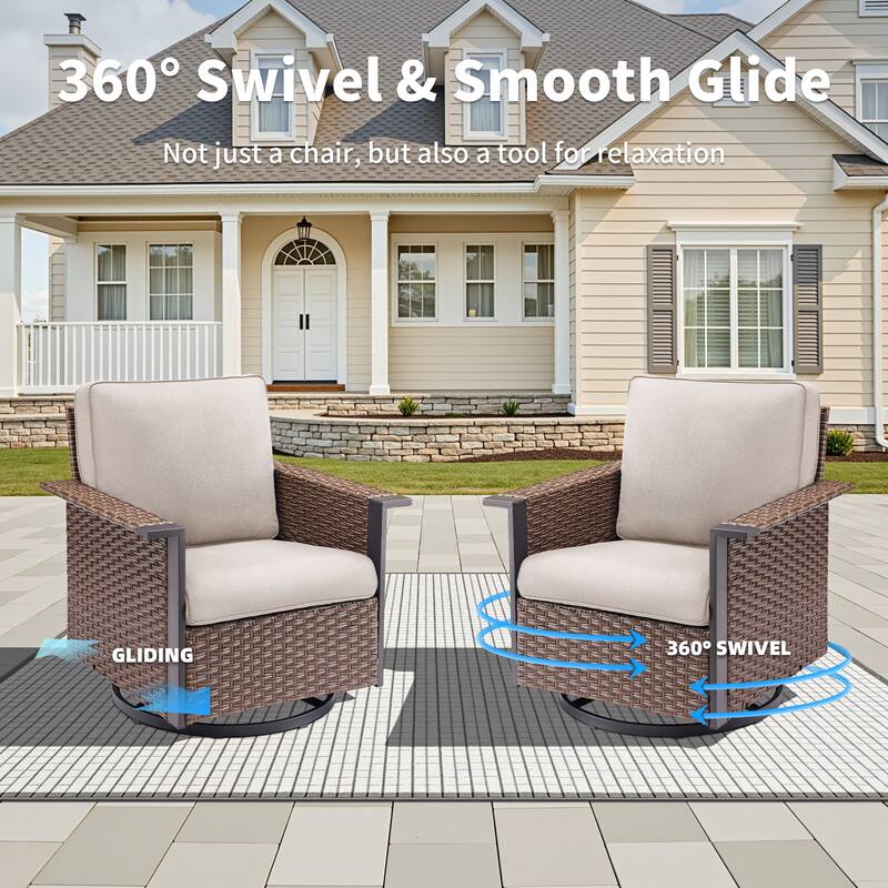 Pocassy Outdoor Wicker Sofa Glider Chair with Ottoman Set