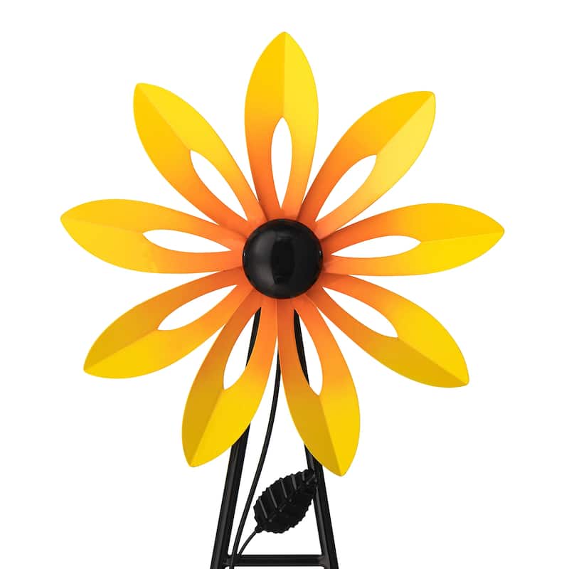 Glitzhome 44"H Glossy Painted Metal Yellow//Blue/Orange/Red Flower Wind Spinner Yard Stake