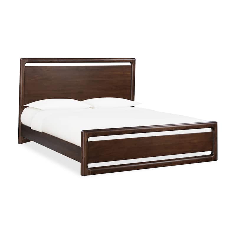 Vipe California King Platform Bed Cutout Design Modern Brown Acacia Wood