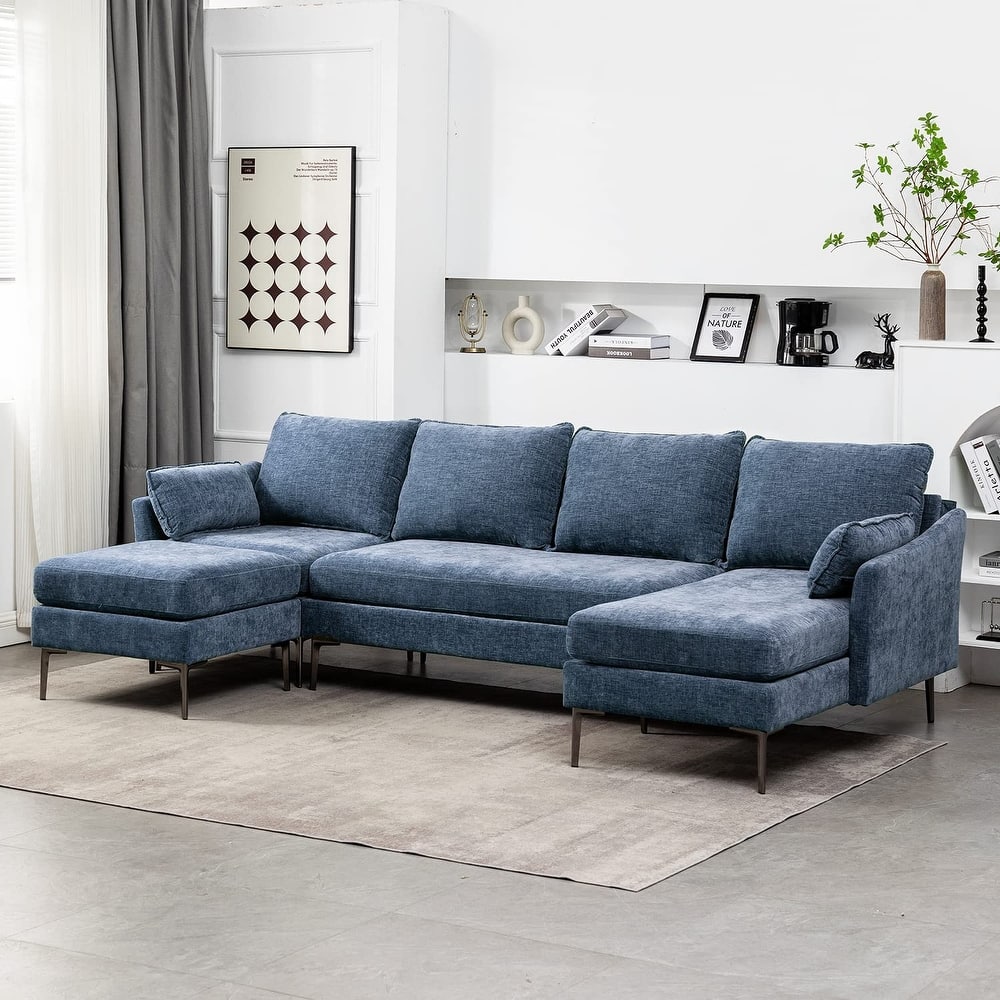 EROMMY U Shaped 6-seat Sectional Sofa Couch, Reversible Sleeper in Modern Chenille Design, with Chaise Lounge and Ottoman