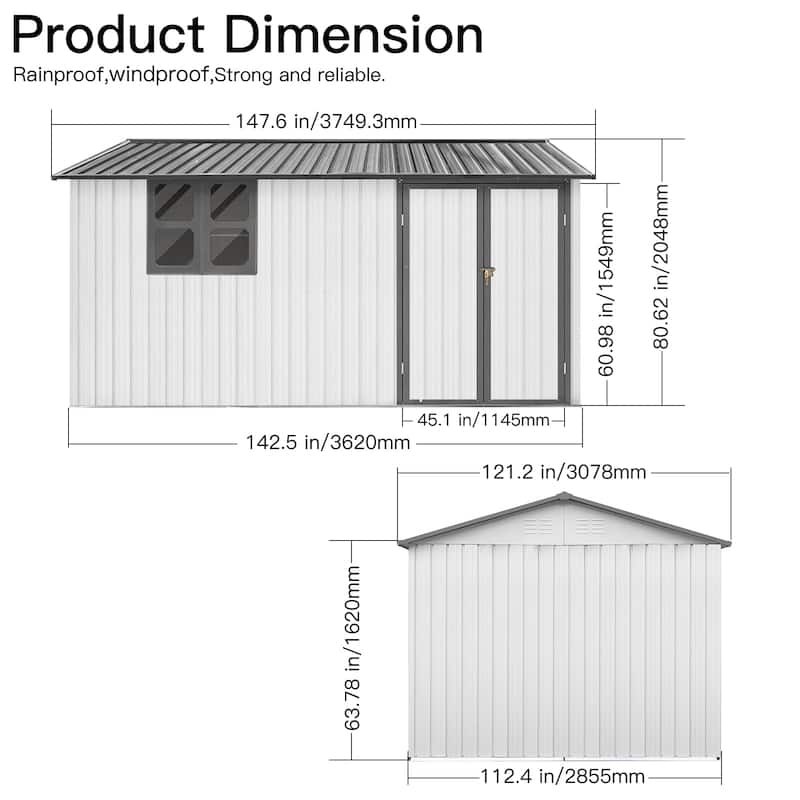 GDFStudio - Metal Garden Shed 12ft x 10ft Outdoor Storage Shed with Window
