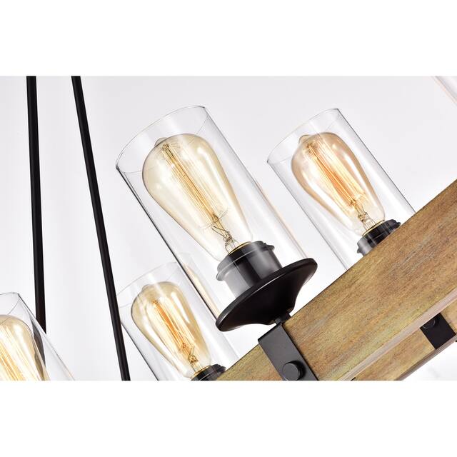 Matte Black and Vintage Wood 6-Light Linear Island Lighting