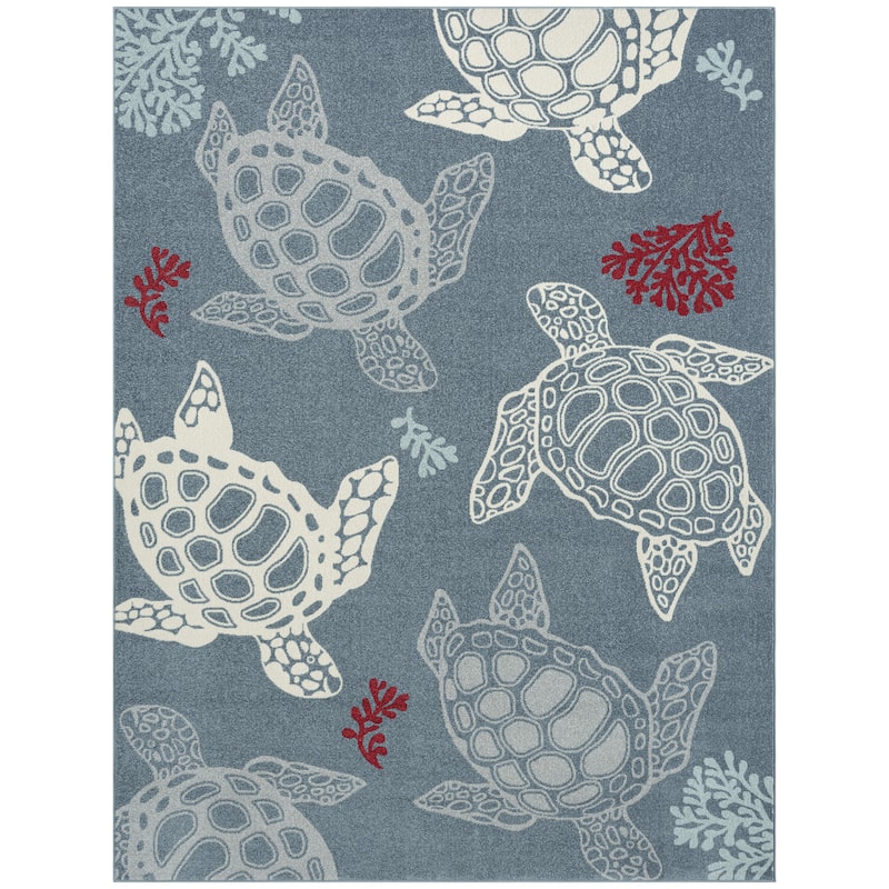 Home Dynamix Marine Sea Turtle Coastal Animal Indoor/Outdoor Area Rug - 7'10"x10'2" - Navy Blue