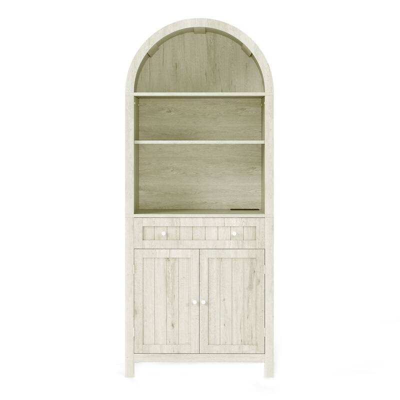 72.8" Tall Farmhouse Arched Kitchen Pantry Storage with Power Outlets and Spice Rack