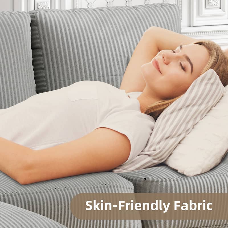 3-Seater Sectional Sofa with Movable Ottoman, Modern Living Room Couch