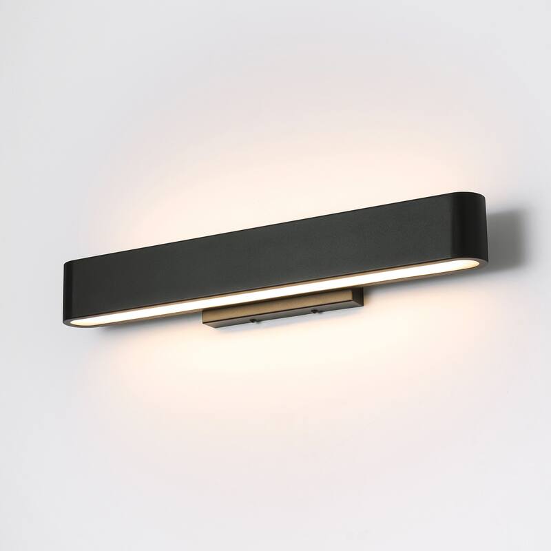 23.6" W Modern Black Finish Rectangle Linear Metal Integrated LED Outdoor Wall Light - 23.6 in. W x 4.33 in. H x 3.82 in. D