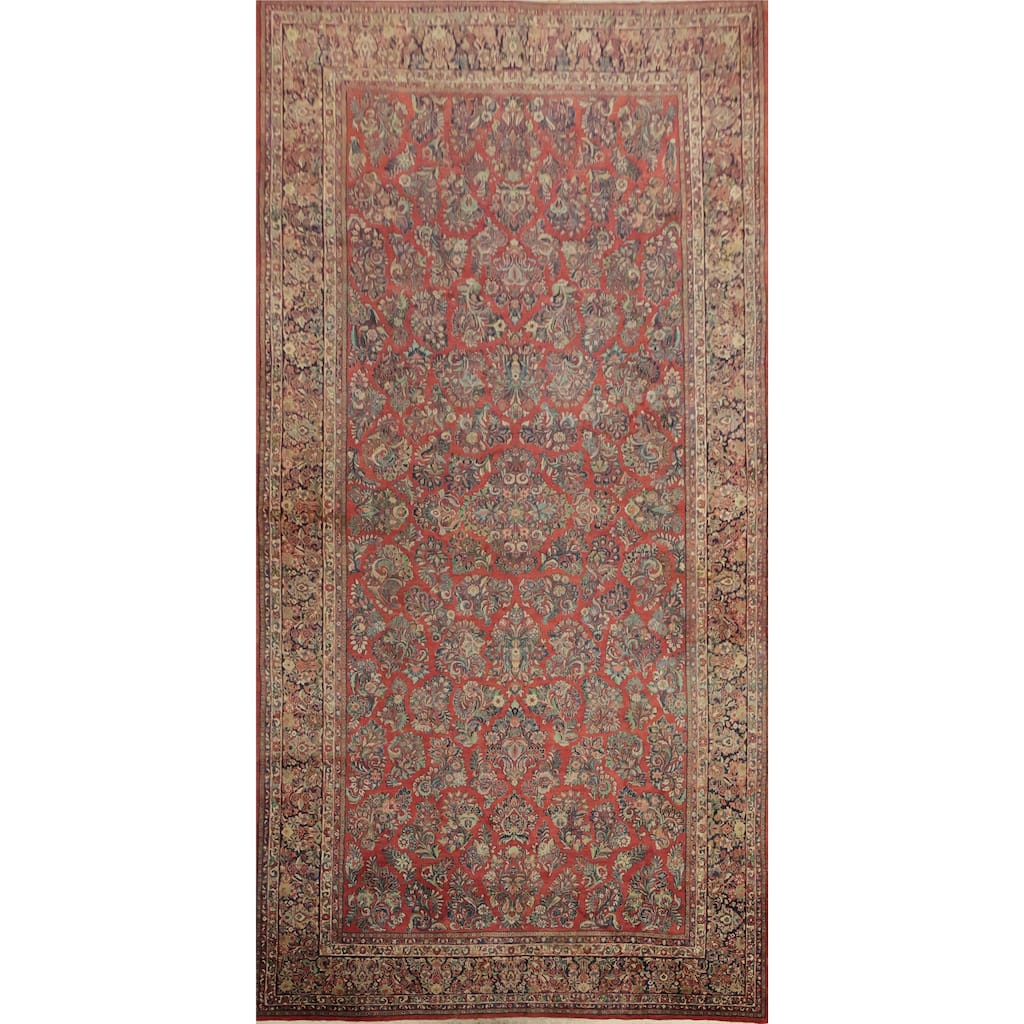 Hand Knotted Oriental 100% Wool Carpet Traditional Floral Oranges & Rust Sarouk Area Rug - 21' 3'' X 10' 7''