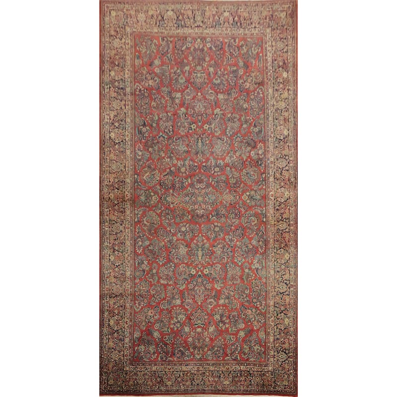 Hand Knotted Oriental 100% Wool Carpet Traditional Floral Oranges & Rust Sarouk Area Rug - 21' 3'' X 10' 7''