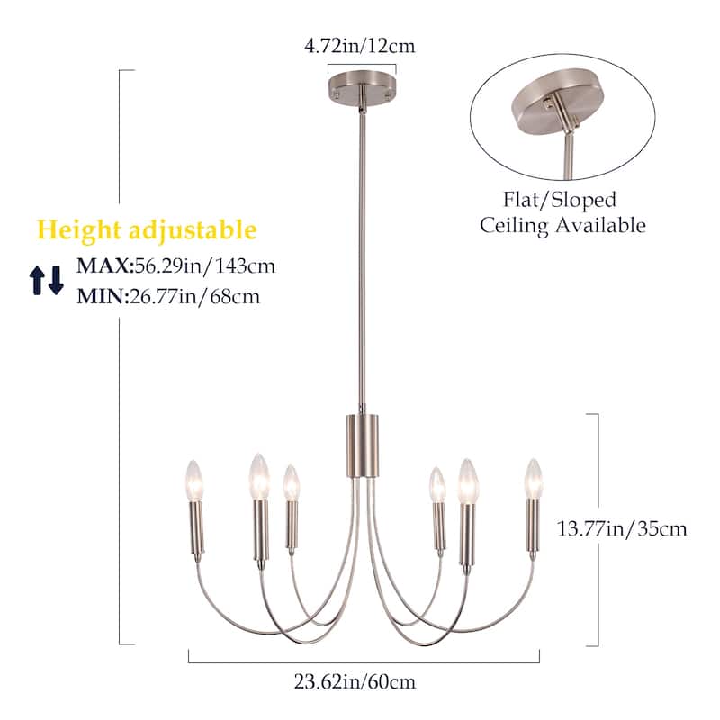 6-Light Modern Chandelier, Farmhouse Chandelier, Candle Style Chandelier for Dining Living Room Kitchen Island - 23.62"Dx8.86"H