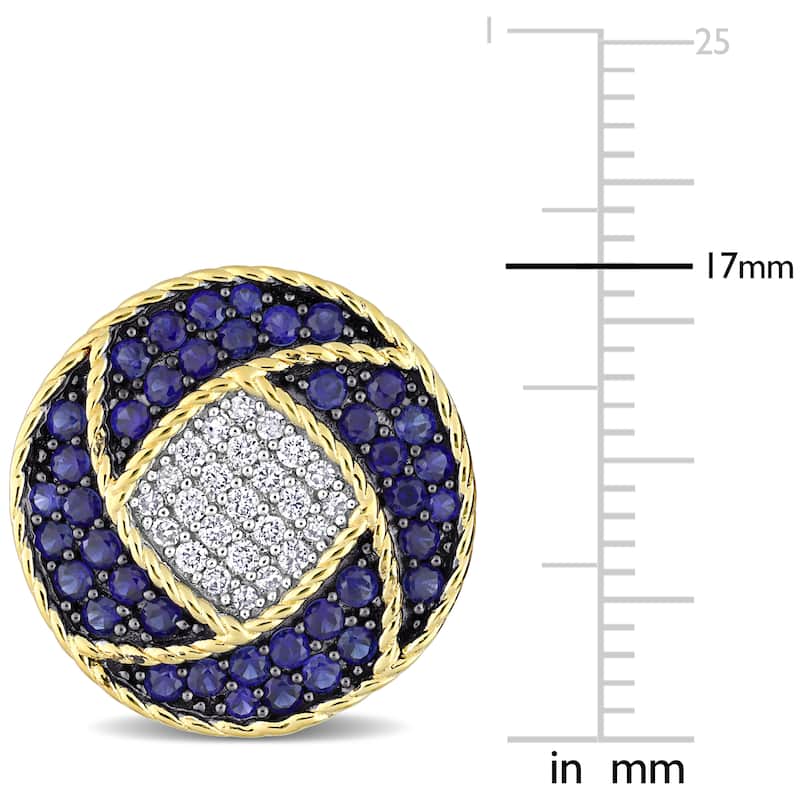 Miadora 1 1/2ct TGW Sapphire and 1/3ct TDW Diamond Cufflinks in Two-Tone Sterling Silver