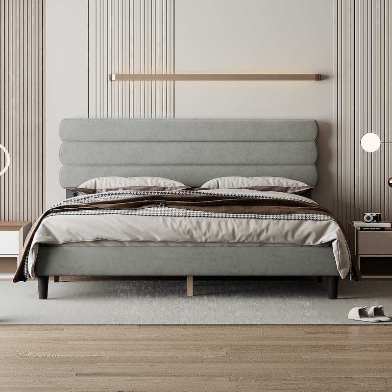 King Size Channel-tufted Upholstered Platform Bed